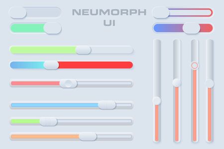 Neumorphic UI slider set. Light color Workflow graphic elements in Skeuomorph Trend Design. Line sliders Elements for smart technology and applications. Editable Vector illustration.のイラスト素材