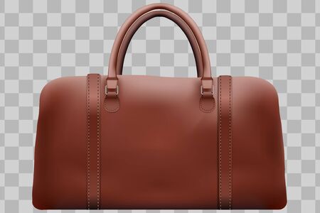 Classic Stylish Leather Dark Brown Handle Bag. Side view of Fashion accessory. Vector illustration Isolated on transparent background.のイラスト素材
