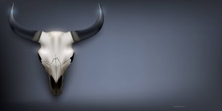 Bull Skull Banner. Bull Head on dark background. Poster with cow skull. Vector Illustration Backgroundのイラスト素材