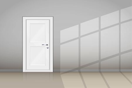 Interior of Grey wall with closed door. Classic room concept. Vector Illustration.のイラスト素材