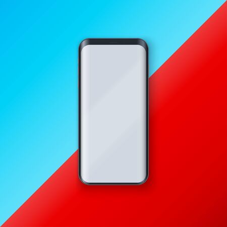 Smartphone layout presentation mockup in Contemporary style. Example frameless model mobile phone with touchscreen on art background. Project application mockup. Vector Illustrationのイラスト素材