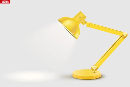 Task table desk lamp with spot ray . Sample Model Vintage Cone Shade in yellow color. For Coworking, Home Office Workspace and Study Room. Vector Illustration isolated on white background.のイラスト素材