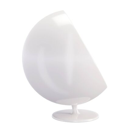 Ball Chair isolated on white background. Classic furniture model of White Ball chair with Red Velvet Seat. Side view of Egg chair for hi-tech interior. 3D render Illustrationの写真素材