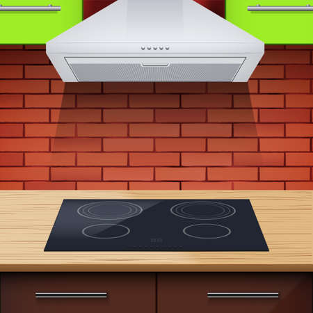 Modern kitchen with Induction hobs and hoodのイラスト素材