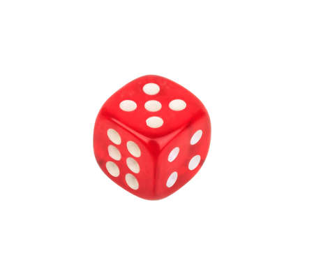 red dice with number five on the top isolated on white background