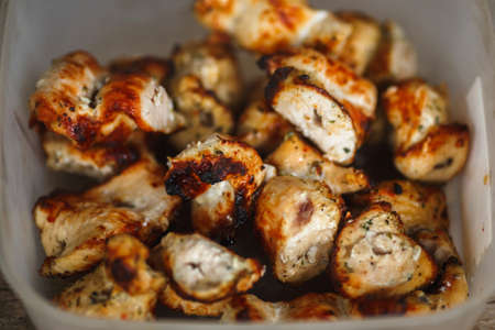 bbq or fried pieces of meat closeupの写真素材