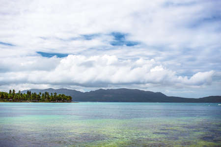 scenic view over the atlantic ocean, blue sky with white clouds. Samana, Dominican Republicの写真素材