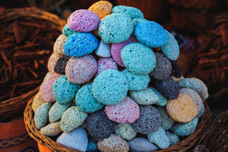 Colored pumice stones in basket in the Eastern market