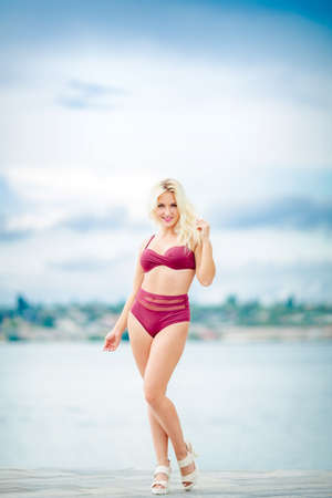 Female model in bikini on nature backgroundの写真素材