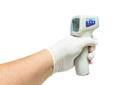 Hand hold Non-Contact IR Thermometer for Detecting Fever isolated in whiteの写真素材
