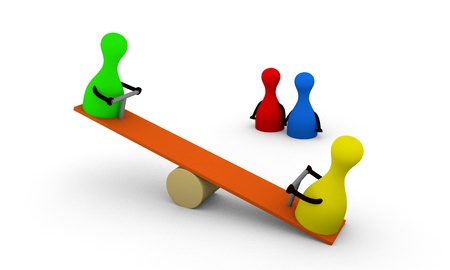 figures playing on a swingの写真素材