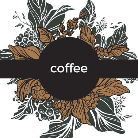 Coffee branch with leaves and natural coffee beans.のイラスト素材
