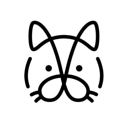 Cat head contour on a white background. Line art. Black logo, emblem, vector illustrationのイラスト素材