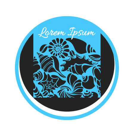 Symbol of silhouettes of seashells in circle. Undersea world. Place for text. Conch, spiral, helix.のイラスト素材