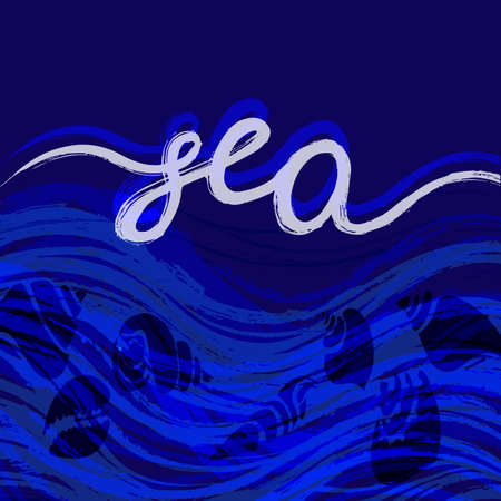 Template of seashells. Lettering. Shell, conch, spiral, helix. Undersea world. Vector shape illustration for design greeting card, background, t-shirt, poster, web design, printのイラスト素材