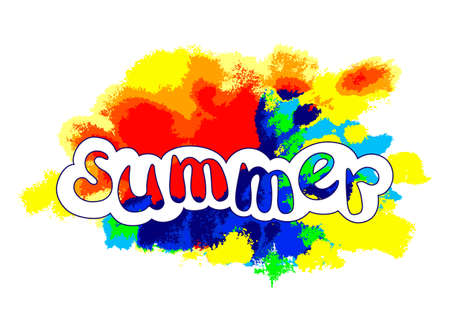 Color template with lettering "Summer" on white background. Rainbow vector art. Symbol for t-shirt design, poster, web design, printのイラスト素材