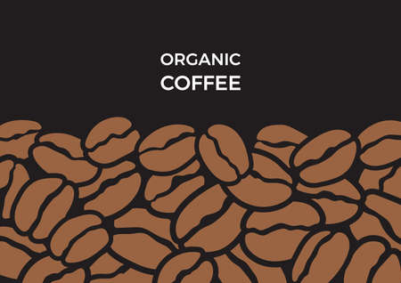 Vector template. Set of different coffee bean on black background. Natural element. Abstract hand drawn design of grain Color shape granule isolated and group Silhouette of tropical food, aroma drinkのイラスト素材
