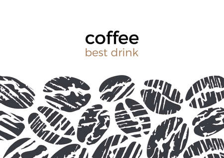 Vector abstract template of coffee bean Organic food, aroma drink Design texture shape Grain set Art sketch illustration on white background Vintage hand drawn card, decorative banner, graphic packingのイラスト素材