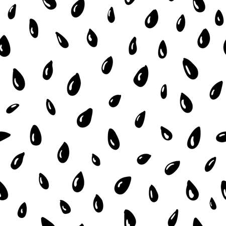 Sesame seeds. Vector seamless pattern. Simple black set on white background. Organic food, chia granule, bio oil, natural spice. Hand drawn illustration, monochrome print, peas textile
のイラスト素材
