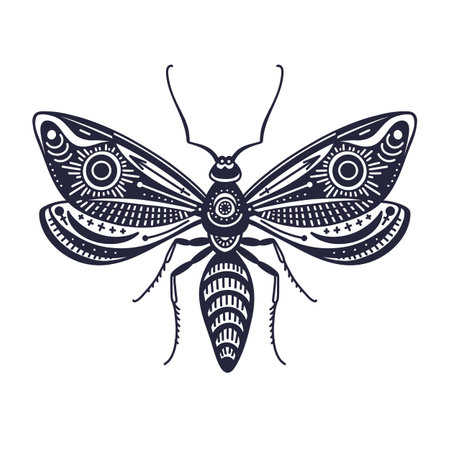 Vintage label of bee. Vector tattoo sketch, graphic label. Art print isolated on white background. Alchemy, occult styleのイラスト素材