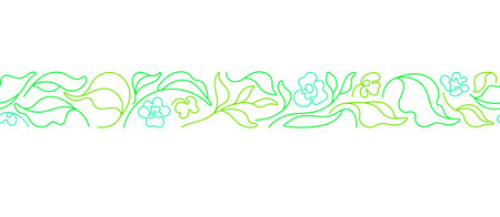 Green leaves seamless pattern. Vector art tea bush, flower. Graphic border on white background. Abstract eco printのイラスト素材