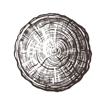 Wood hand drawn texture cut. Vector engraving illustration, vintage sketch. old shellのイラスト素材