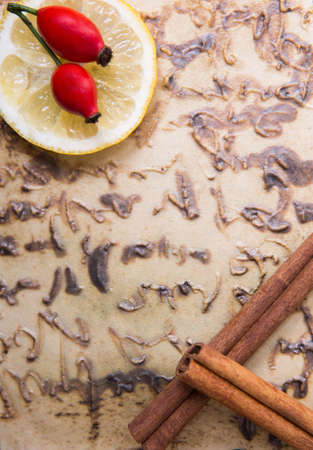 ceramics background with handwritten calligraphy compositionの写真素材