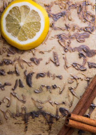 ceramics tile with calligraphy compositionの写真素材