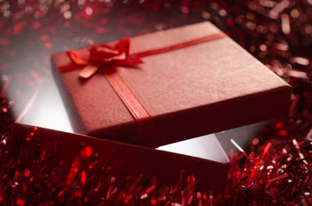 Magical red Christmas gift boxの写真素材
