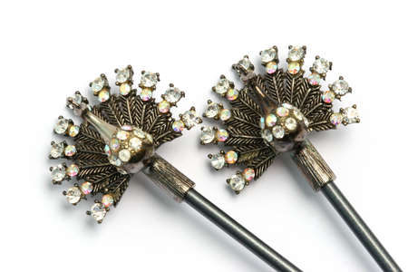 Pair of peacock shaped ornamentsの写真素材