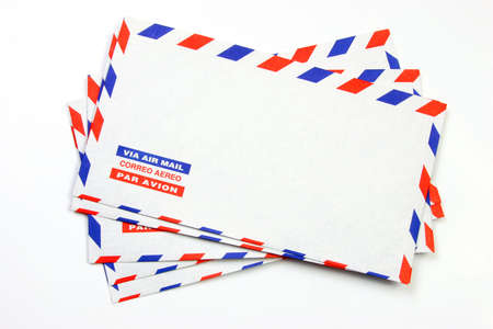Envelopes with the words air mail in different languagesの写真素材