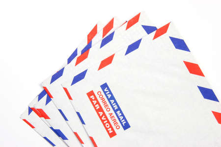 Envelopes with the words air mail in different languagesの写真素材