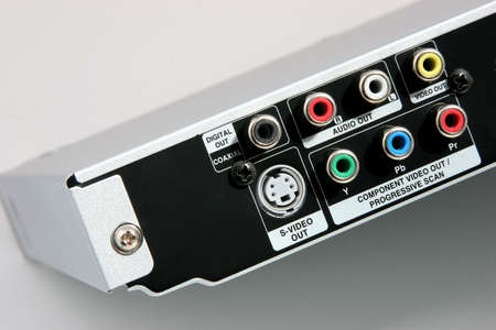 Back of a DVD player with connections for cablesの写真素材