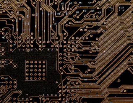 Computer PCB board with paths of electronic data for use on backgrounds.の写真素材