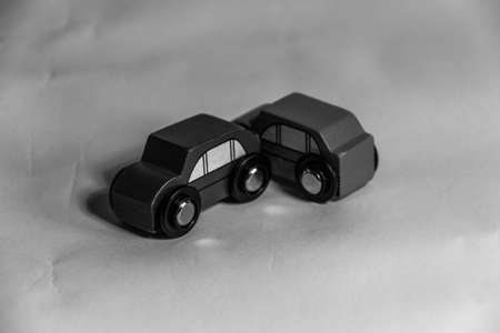 Black and White Photo of Wood Toy Machinesの写真素材