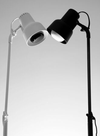 Black and white lamps on standsの写真素材