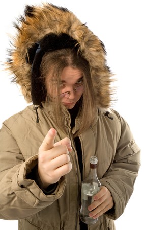 Man with bottle of vodkaの写真素材