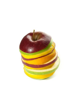 Healthy mixed fruits isolated on whiteの写真素材