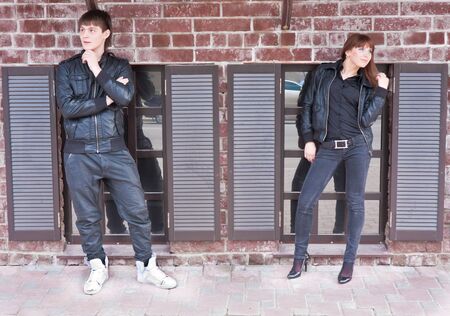 Picture of beautiful smiling woman with her boyfriend outdoorsの写真素材