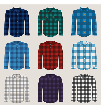 Plaid Patterned Shirts for Men Vector Setのイラスト素材