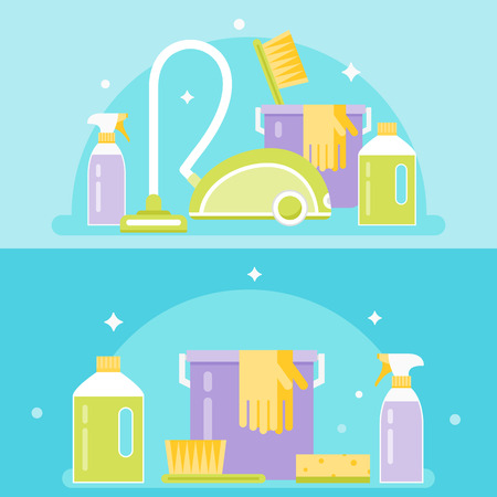 Household Cleaning Agents, Tools and Devices. Cleaning Service Vector Illustrationのイラスト素材