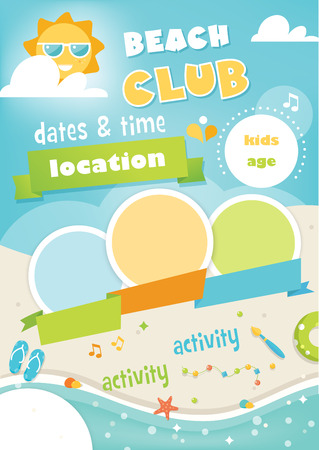Beach Club or Camp for Kids. Summer and Beach Poster Templateのイラスト素材