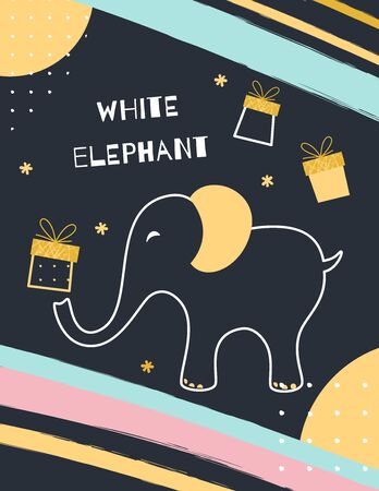 White Elephant Carrying Gifts. Presents Exchange Illustrationのイラスト素材