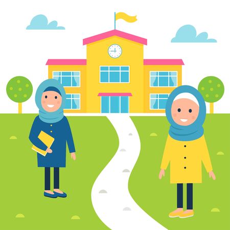 Muslim Girls Going to Schoolのイラスト素材