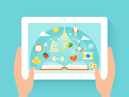 Hands Holding Tab with Education Appのイラスト素材