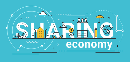 Sharing economy line vector concept illustration flat design.のイラスト素材