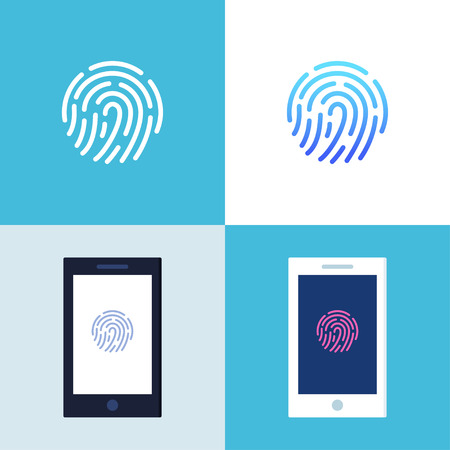 Smartphone with fingerprint authentication sign on screen. Identification, verification and data protection concept vector illustration.のイラスト素材