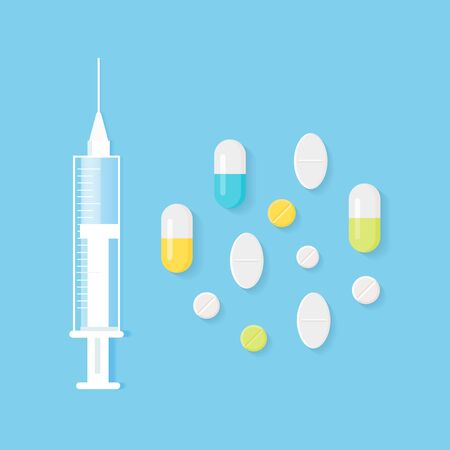 Syringe and Medicine Pills Vector Illustration.のイラスト素材