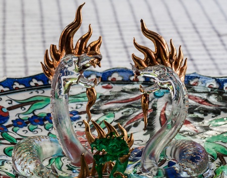 Glassdragon with crystalsの写真素材