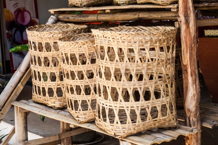 Bamboo Basket in marketの写真素材